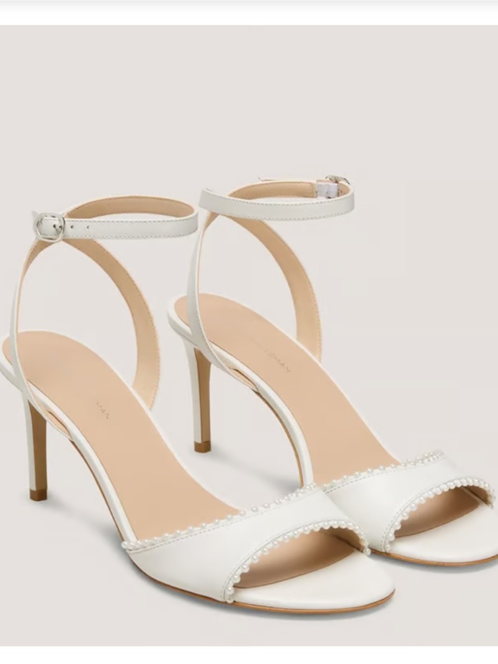 Stuart Weitzman Marilyn Sandal in White with Pearl Trim